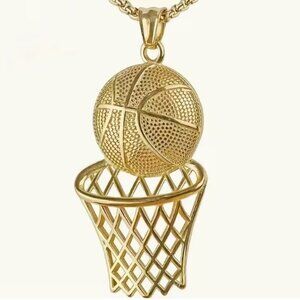 🏀Hip-hop Style Basketball Pendant on Rim Design Necklace🏀